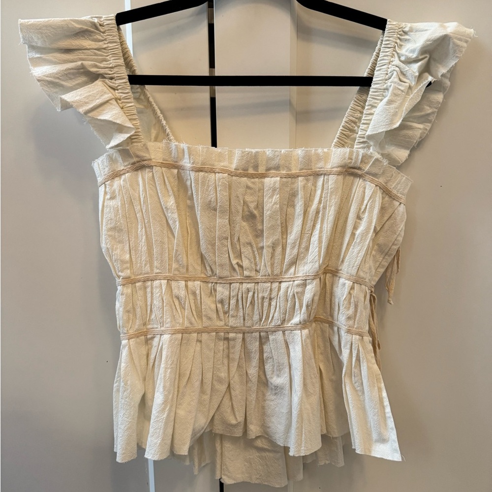 Free People Cream Ruffled Blouse
